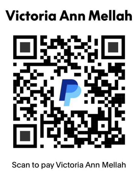 PayPal QR code to pay Victoria Ann Mellah; enter 25 US dollars
